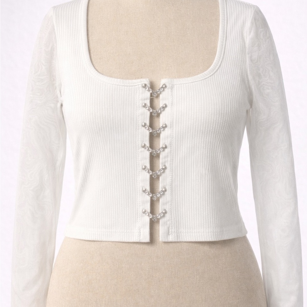 Source Unknown White Crop Top with Silver Accents